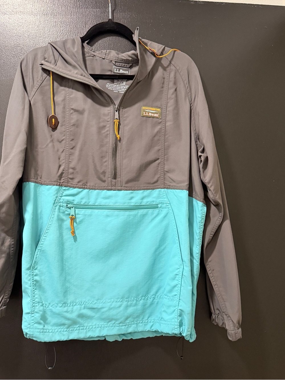 L.L. Bean Misses Two-Tone Hooded Pullover Jacket - Gray & Aqua - Picture 1 of 6